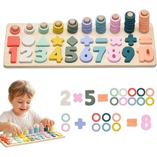 Silicone Montessori Number Puzzle Toys for Toddlers, Counting & Shape Sorting Educational Toy for 3 4 5 Year Old Boys Girls, Preschool Math Learning Board Gift, Colorful Silicone Stacking Toy