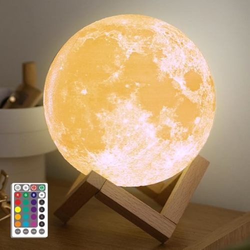 Moon Lamp, 5.9 Inch, Lunar Night Light, 16 Color 3D Light Up Led Ball, Space Star Kids Room Desk, Nursery Gift, Buddy Baby Boy Teen Girl Child Thanksgiving Christmas