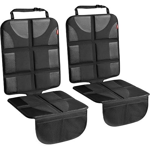 Helteko XL Car Seat Protector - 2 Pack Car Seat Cover for Child Carseat with Thickest Padding, 600D Oxford, Waterproof & Durable Fabric, Non-Slip Back, 2 Mesh Storage Pockets, Black