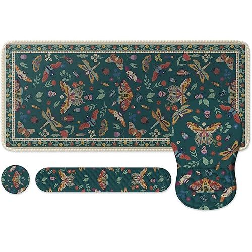 iLeadon Desk Pad Mat for Keyboard and Mouse, Green Mouse Pad for PC, Ergonomic Wrist Rest for Computer Keyboard, Desk Mat with Non-Slip Rubber Base for Home Office (Green)