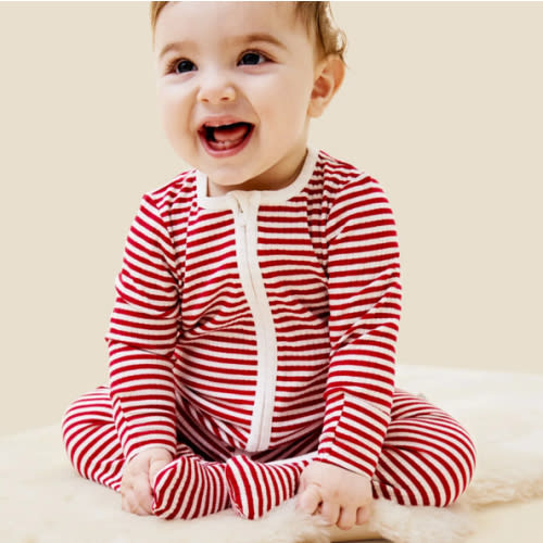Ruby Stripe Ribbed Clever Zip Baby Pajamas