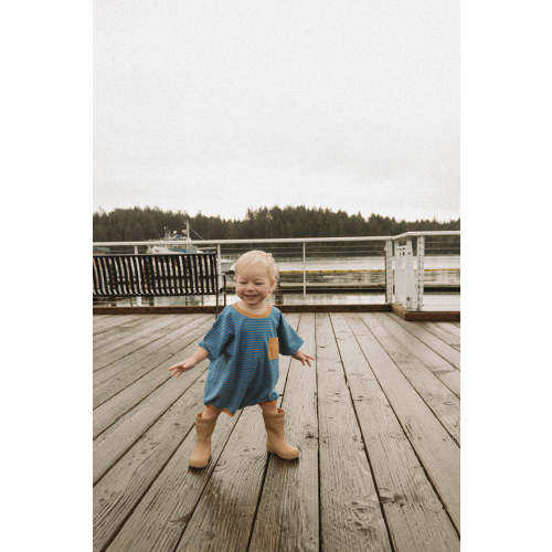 Cory Pocket Romper in Thin Vallarta Blue Stripe