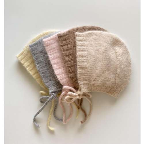 Baby, toddler knitted bonnet, boy, girl hat, natural mink wool, warm, soft, cozy. Perfect baby shower or birthday gift. Hand made in USA.