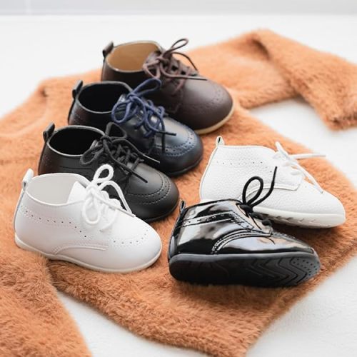Meckior Infant Baby Boys Girls Classic PU Leather Wedding Loafers Brogue Toddler Oxford Dress Shoes First Steps Walking Flat Lazy Crib Shoe