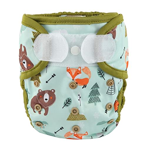 Baby Cloth Diaper Cover Nappy Hook and Loop Double Gusset 6.6lbs to 33lbs (Teepee Bears Foxes) One Size