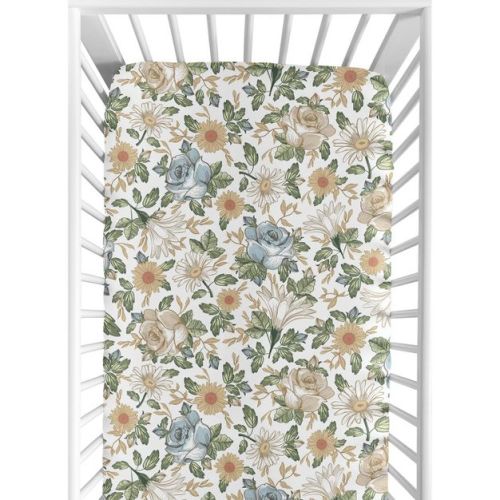 Sweet Jojo Designs Girl Baby Fitted Crib Sheet Vintage Floral Blue And Yellow