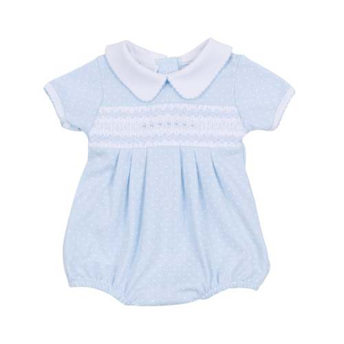 Luca's Classics Smocked Short Sleeve Bubble - Light Blue
