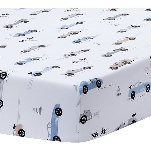 Lambs & Ivy Little Racer Cotton Cars/Transportation Fitted Crib/Toddler Sheet