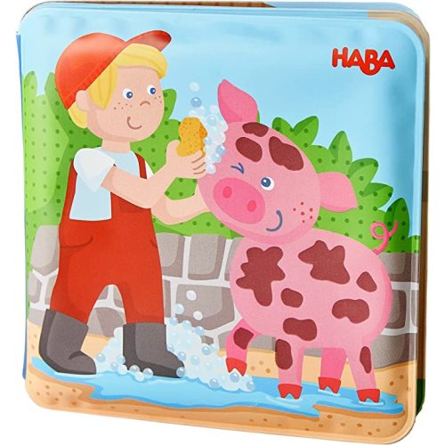 HABA Animal Wash Day - Magic Bath Book - Wipe with Warm Water and the "Muddy" Pages Come Clean