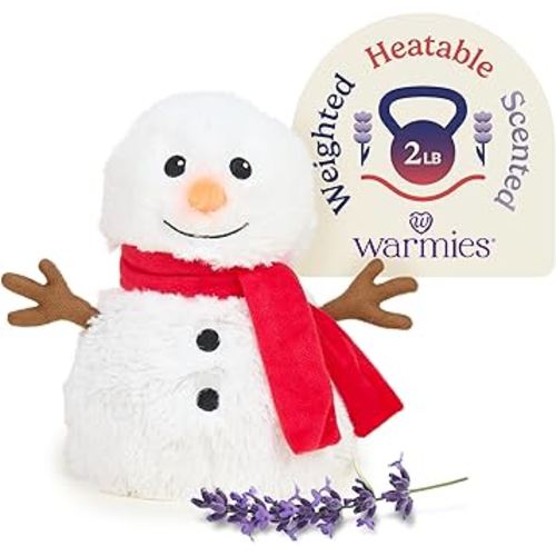 warmies Microwavable & Weighted Stuffed Animals, Red Scarf Snowman - Heated Stuffed Animal Plushie for Warmth & Comfort - Cute Soft Plush Toys for Adults & Children (Boys, Girls, Babies & Toddlers)