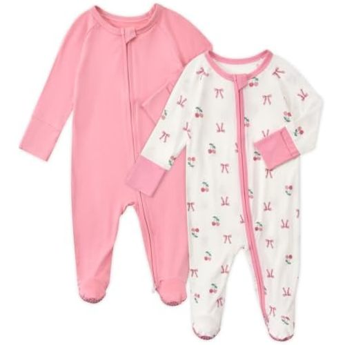 Aablexema Baby Footed Coverall Pajamas with Mittens Rayon from Bamboo 2pcs Newborn Infant 2-way Zipper Outfit