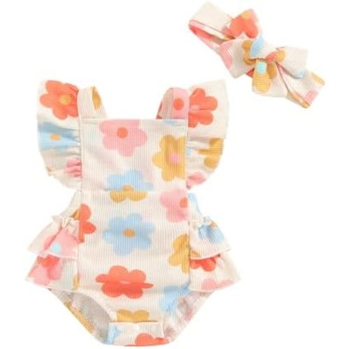 Summer Baby Girl Clothes Fly Sleeve Ruffle Floral Romper Newborn Girls Jumpsuit Boho Cute Outfits