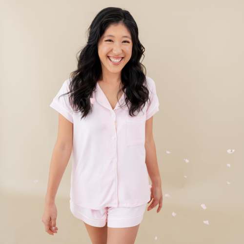 Women’s Short Sleeve Pajama Set in Sakura with Cloud Trim