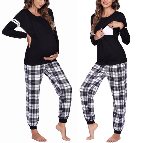 Avidlove Maternity Nursing Pajama Set for Breastfeeding Loungewear Sets Women Fall Long Sleeve Top and Jogger Pants for Pregnant and Postpartum