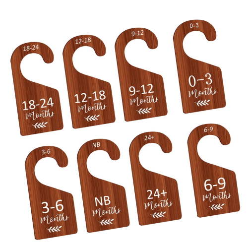 YIGSECU 8pcs Dark Brown Double Sided Wooden Baby Closet Dividers Organizers for Organizing Infant to Toddler Clothes in Nursery