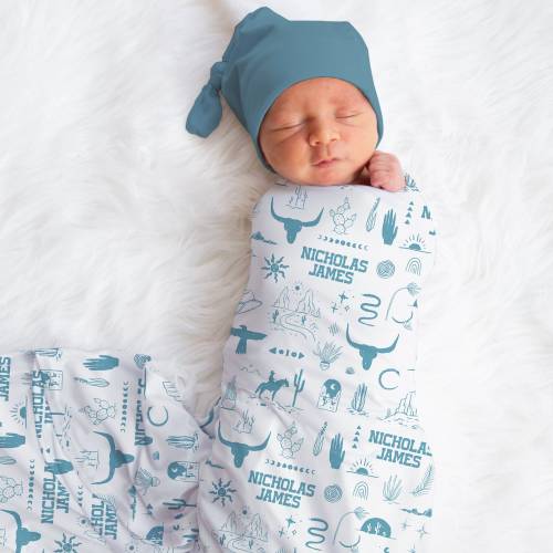 Personalized Cowboy Swaddle Blanket Western Name Baby Blanket Newborn Baby Boy Coming Home Outfit Hospital Photo Outfit Baby Shower Gift