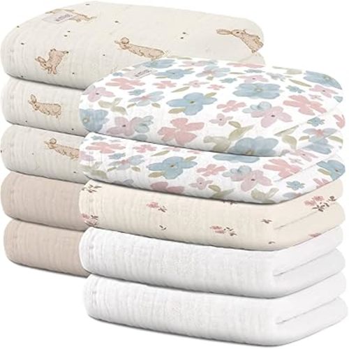 Wimist 10 Pack Baby Washcloths, Baby Muslin Washcloths, Baby Wash Cloths Face Cloths, Suitable for Newborns, Children, 10 x 10 inches (R)