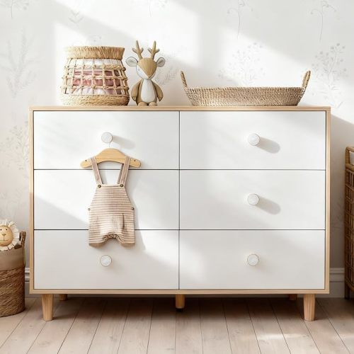 White Baby Dresser for Bedroom, 6 Drawer Organizer for Closet Storage