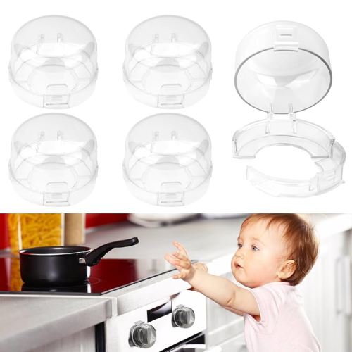 5-Pack Stove Knob Safety Covers,Upgraded Press Gas Stove Knob Locks,Durable Design Childproof Oven Knob Locks for Babies and Pets, Sticky and Easy to Install,Transparent