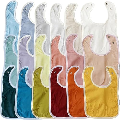 18-Pack Super Soft Baby Bibs, Light Girls Boys Drooling and Teething Bibs for 0-36 Months Infants Square Adjustable Snap Bib Newborn Absorbent Bibs Multi Solid Colors Set