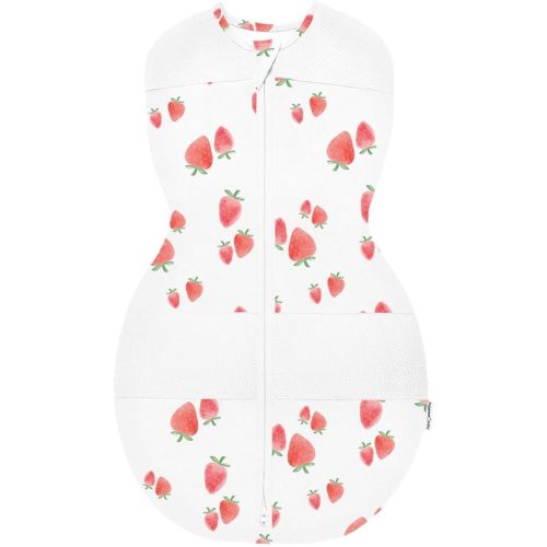 Happiest Baby Sleepea 5-Second Swaddle - 100% Organic Cotton Baby Swaddle Blanket (Ivory Strawberries, Small)