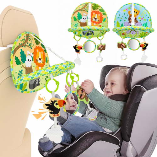 Dr.Rapeti Baby Car Seat Toy for Travel Double Sided Infant Activity Soft Mirror Teether for Newborns