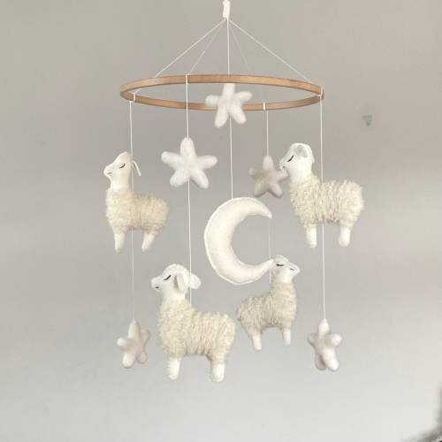 Baby Mobile Sheep nursery mobile Lamb Neutral nursery decor White kids bedroom ideas Baby shower gift gender neutral hanging mobile farm