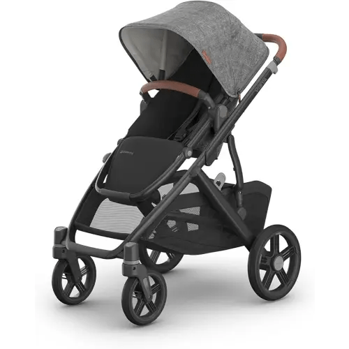 UPPAbaby Vista V3 Stroller - Full-Size Single-to-Double Stroller System - Toddler Seat, Bug Shield, Rain Shield, and Storage Bag Included - Greyson (Charcoal Mélange/Carbon Frame/Saddle Leather)