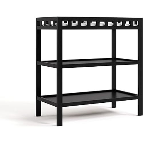 Storkcraft Morningside Changing Table (Black) – GREENGUARD Gold Certified Baby Changing Table, Includes Waterproof Diaper Changing Pad, Easy 30-Minute Assembly, 2 Open Shelves for Storage