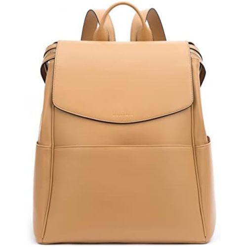 Leather Diaper Bag Backpack with USB Charging port, Changing Pad, Stroller Straps, and Bottle Holder (Brown Olivia)