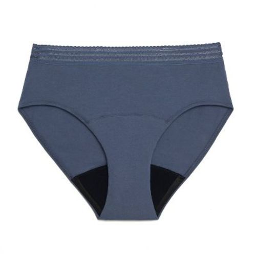 Thinx for All Women's Everyday Comfort Lace Leakproof Period Briefs - Storm L: Mid Rise, Cotton Gusset, Machine Washable