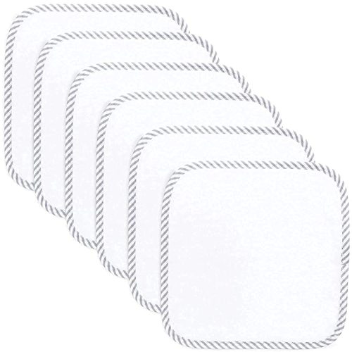 Comfy Cubs Organic Bamboo Baby Washcloths, 6 Pack, Ultra-Soft Organic Fabric, Gentle on Sensitive Skin for Face and Body, Plush, Super Absorbent for Girls and Boys - Grey Trim