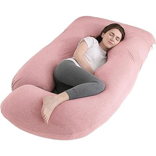 Pregnancy Pillow J-Shaped Full Body Pillow, 59 inch Cool Fabric Easy to Remove and Wash, Support Pregnant Women's Backs Legs and HIPS, Improve Sleep,Pregnancy Pillow for Women ，Pink