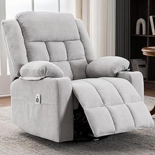 Power Swivel Rocker Recliner Chair for Adults with Massage and Heat, USB and Type-C Ports, Infinite Position, Electric Glider Reclining Single Sofa Chair for Living Room(Grey)