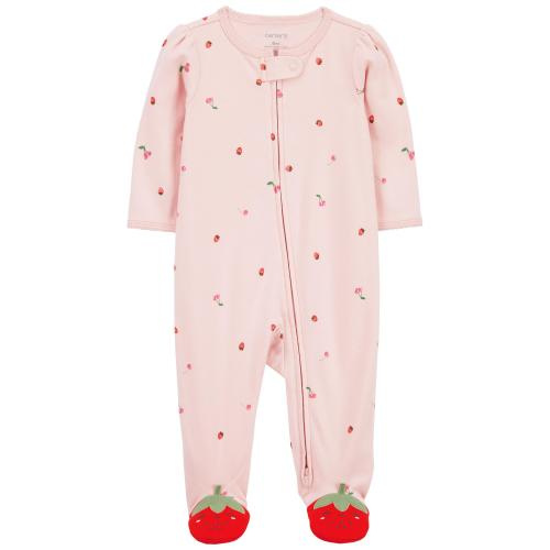 Baby Strawberry 2-Way Zip Cotton Sleep & Play Pajamas - 6M - Style,Pink