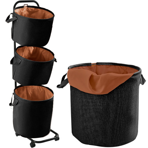 YOUPINS 3-Tier Laundry Hamper Sorter, Laundry Storage Organizer with Wheels Movable Rolling Laundry Baskets Cart, Bathroom Cart Clothes Shelf,Laundry Butler for Bathroom Bedroom Laundry Room, Black