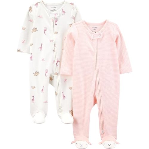 Simple Joys by Carter's Baby Girls' Cotton Footed Sleep and Play, Pack of 2- Size 3-6M