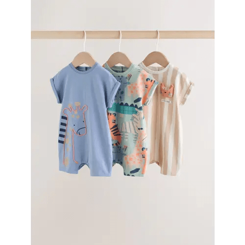 Blue Safari Jersey Baby Rompers 3 Pack