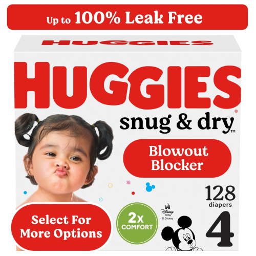 Huggies Snug & Dry Baby Diapers, Size 4 (22-37 lbs), 128 Ct (Select for More Options)