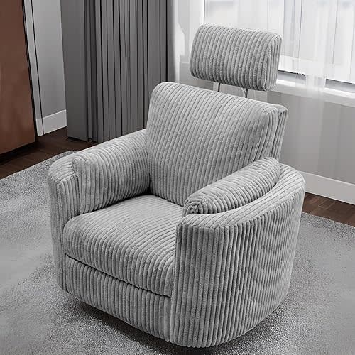 Zenosyne Power Swivel Recliner Rocking Chair Nursery Glider Rocker with Headrest, USB and Type-c Port, Corduroy Electric Reclining Sofa Chair Arm Chair for Living Room (Dark Gray)