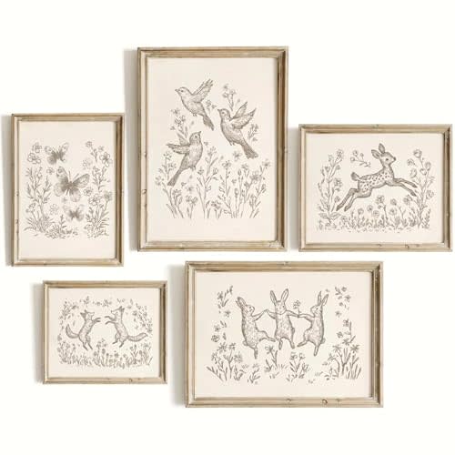 Nursery Woodland Animal Wall Art Baby Boy Canvas Wall Decor Vintage Forest Animal Art Prints Kids Room Poster Cottagecore Deer Fox Pictures Painting Neutral Artwork for Bedroom 8x10x5 Inch Unframed