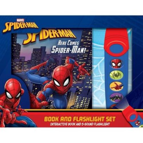 Marvel Spider-man: Here Comes Spider-man! Book And 5-sound Flashlight Set - By Pi Kids (mixed Media Product)