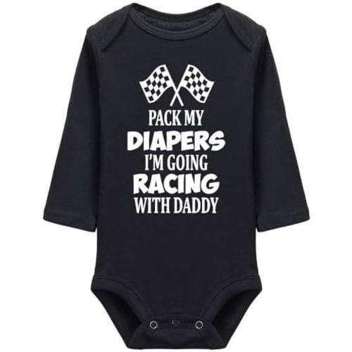 Pack My Diapers I'm Going Racing with Daddy One-Piece Newborn Clothing Long Sleeve