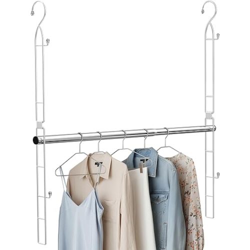 Stainless Steel Hanging Closet Rod, 1 Pack Height & Width Adjustable Closet Rod Extender, Space-Saving Closet Hanging Storage Organizer, Load Up to 88 LB