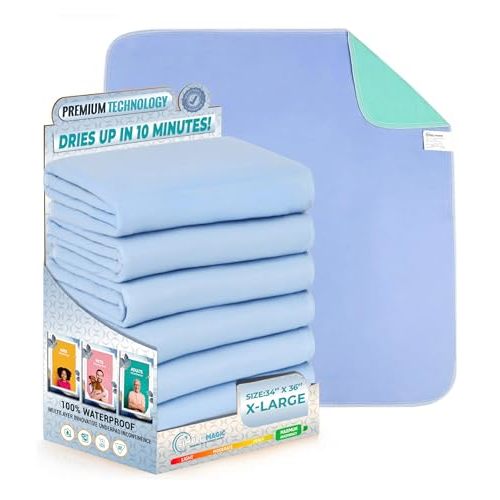 SIMPLI-MAGIC Washable Underpads, 34"x36" (Pack of 6) - Heavy Absorbency Reusable Bedwetting Incontinence Pads for Kids,Adults,Elderly,and Pets - Waterproof Protective Pad for Bed,Couch,Sofa,Floor
