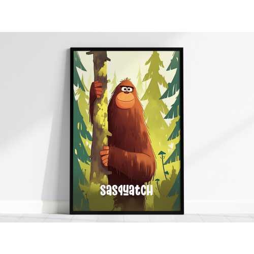 Sasquatch - Cute Cryptids Series Bigfoot Kids Room Framed Poster Art Children's Illustration Toddler Boys Bedroom Nursery Unframed Print Set