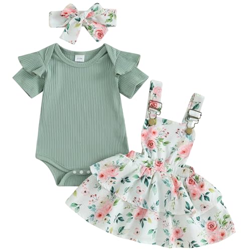 Mubineo Baby Girl Summer Clothes Cute Outfits Short Sleeve Romper Overall Skirt Dress Headband 3PCS Newborn Outfit
