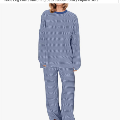 Women Striped 2 Piece Lounge Set Long Sleeve Oversized T Shirts Wide Leg Pants Matching Sets Casual Comfy Pajama Sets