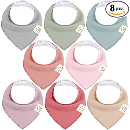 8pk Organic Baby Bandana Bibs for Drooling and Teething (Muted Pastel) | Super Absorbent, Triangle Baby Drool Bibs for Girls, Boys, 100% Cotton, Extra Soft for Newborn, Infant 0-36 Months
