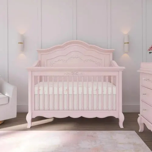 Aurora 5-in-1 Convertible Baby Crib Dusty Rose GreenGuard Gold 3 Mattress Heights Scrollwork - AliExpress
